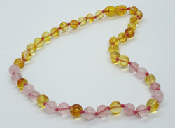 Rose Quartz & Clear Quartz Honey Baroque Amber Necklace
