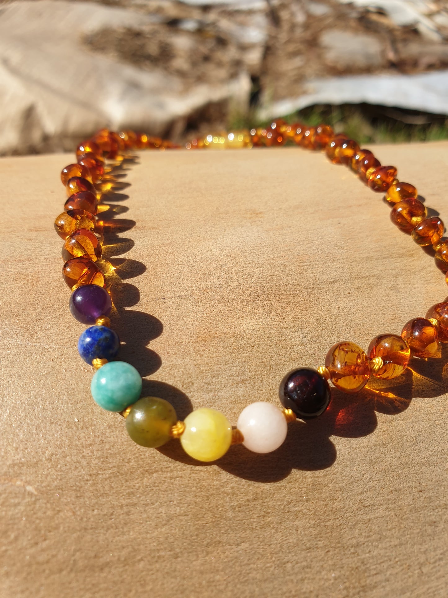 Baroque Cognac Amber Chakra Necklace