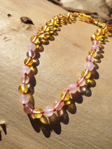 Rose Quartz & Clear Quartz Honey Baroque Amber Necklace