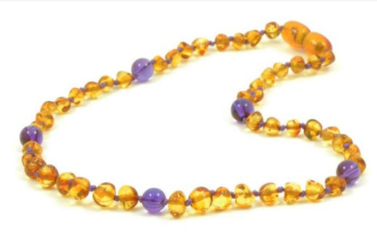 Cognac Amber and Amethyst Necklace
