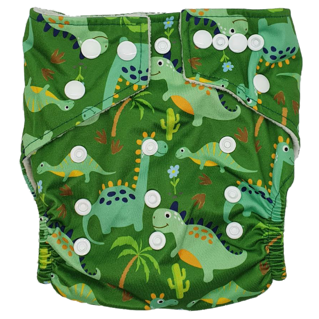 Hippybottomus Stay Dry Bamboo Green Dinosaur Modern Cloth Nappy