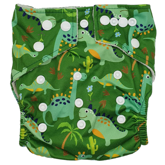 Hippybottomus Stay Dry Bamboo Green Dinosaur Modern Cloth Nappy