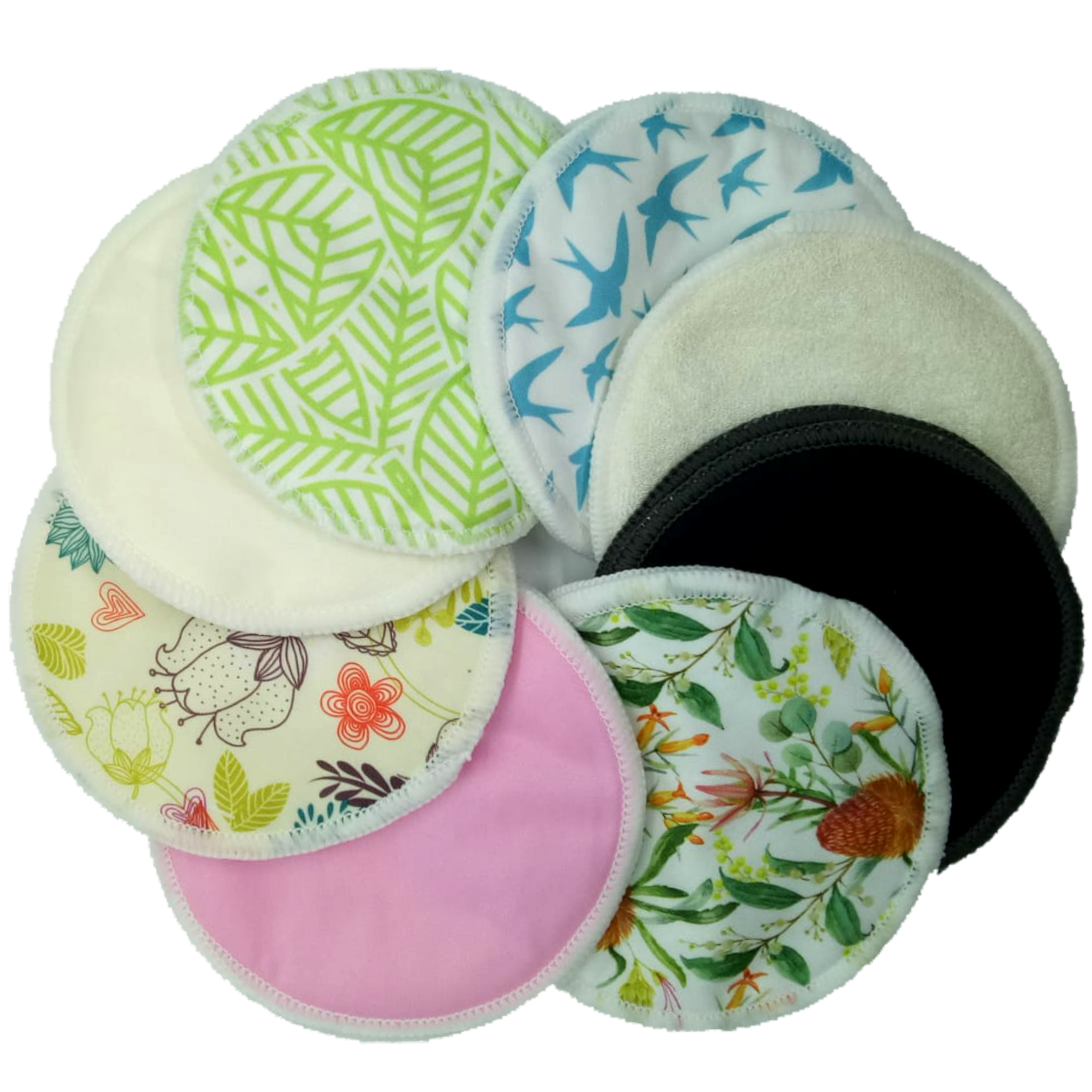 Range of Reusable Bamboo Breast Pad designs